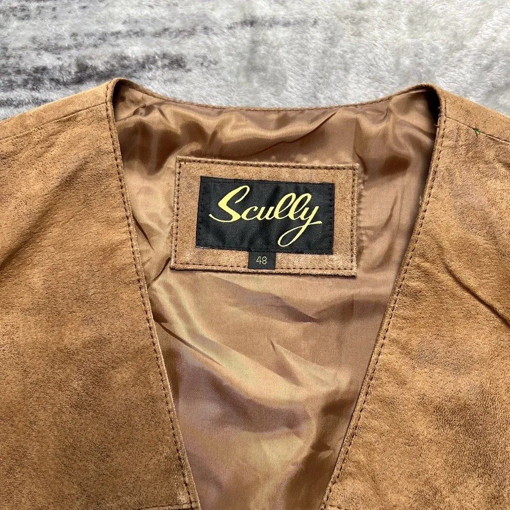 Scully Men's Distressed Leather Vest Size 48 Western Cowboy Button Front Brown